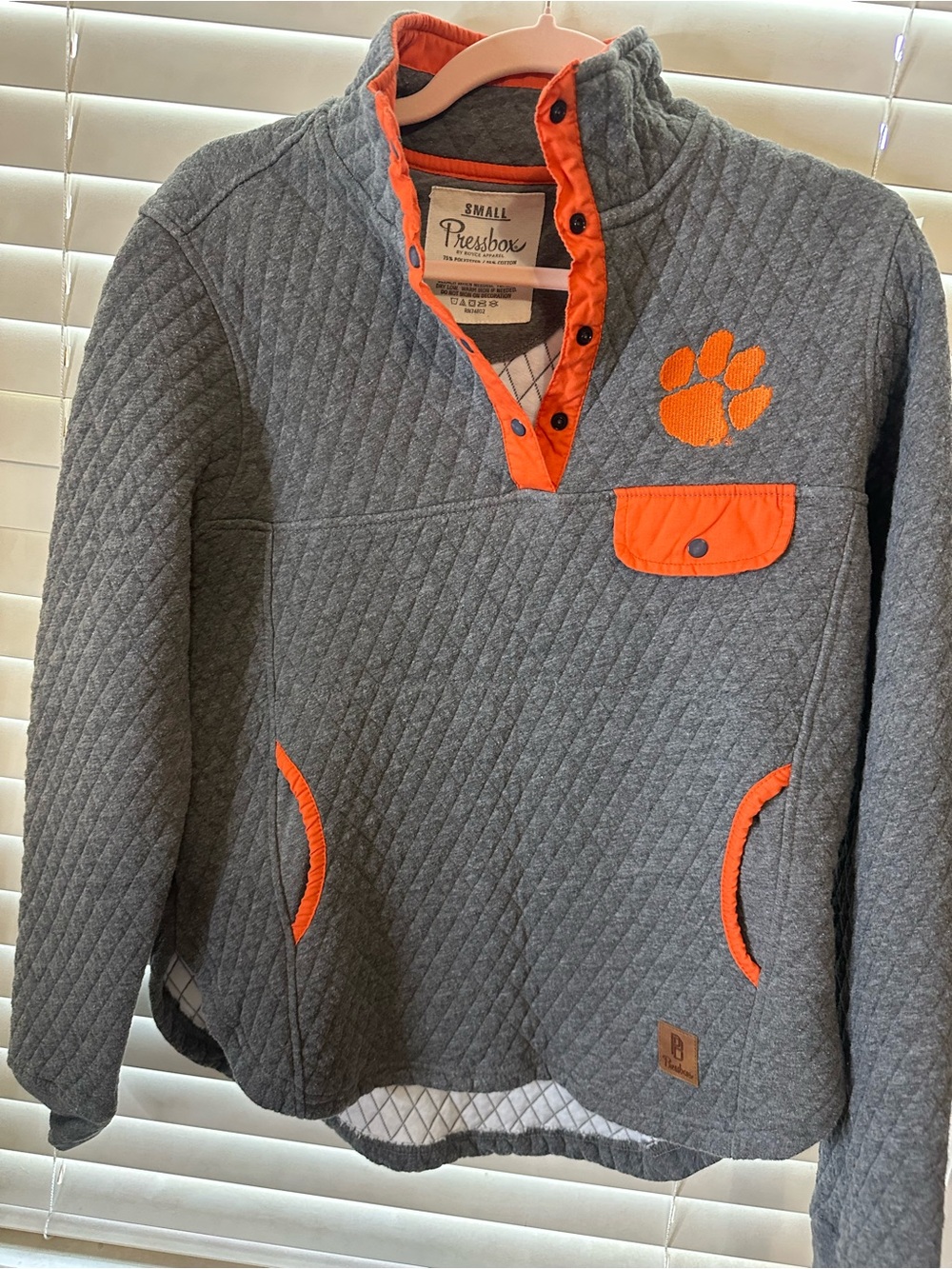 Pressbox Gray Quilted Hoodie with Orange Paw and Trim